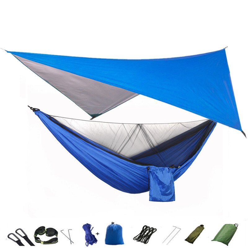 Lightweight Portable Travel Hammock With Mosquito Net + Canopy Awning 210T Nylon For Camping Hiking Backpacking