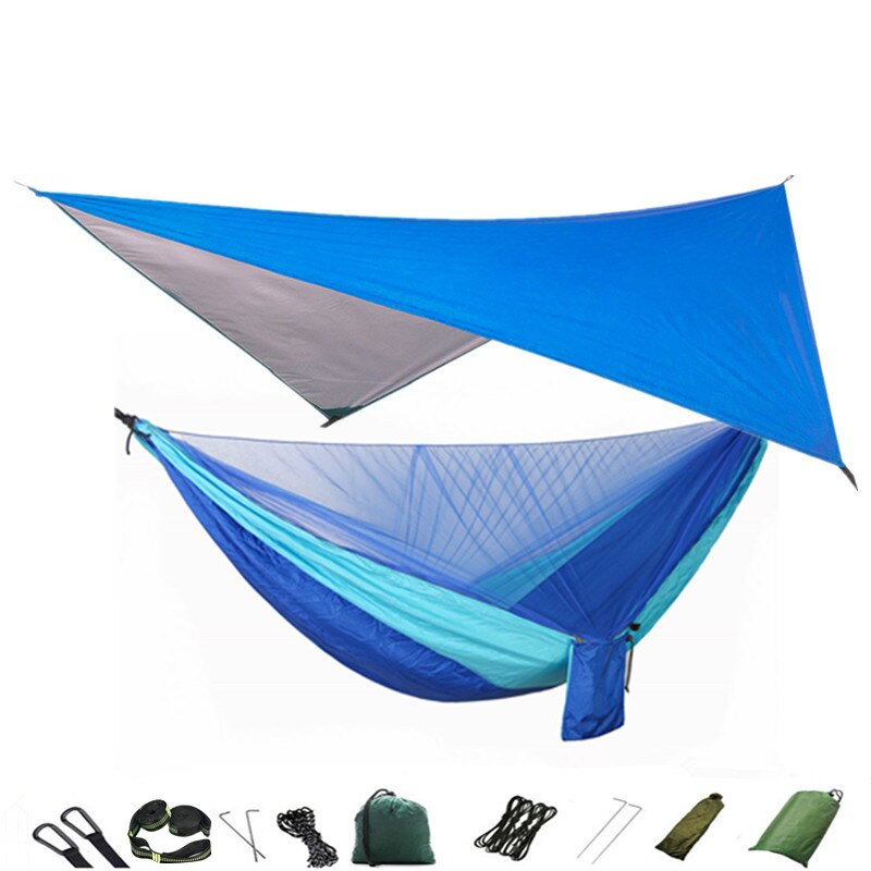 Lightweight Portable Travel Hammock With Mosquito Net + Canopy Awning 210T Nylon For Camping Hiking Backpacking