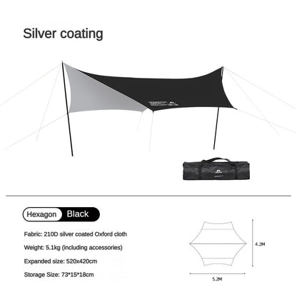 Black Coated Hex Butterfly Awning Anti-Ultra Violet Waterproof Tarp Camp Canopy Shade Sail Sun Shelter