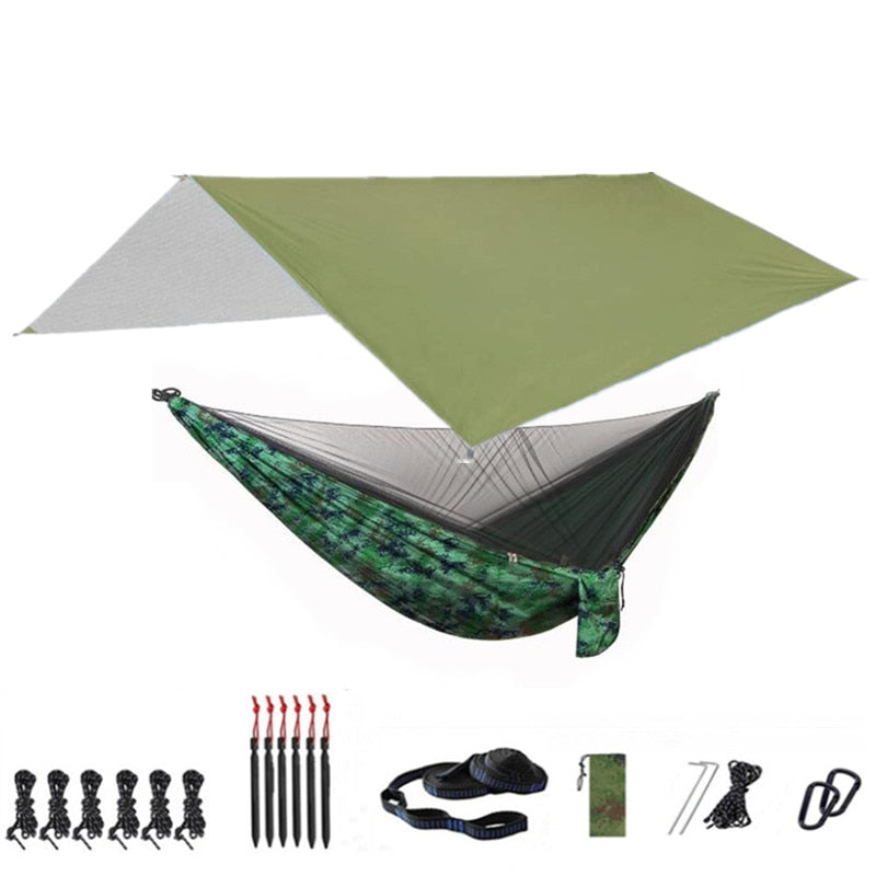 Camping Hammock with Mosquito Net and Rainfly Tarp - 300X300cm Portable Waterproof UV Protection Canopy Hammock