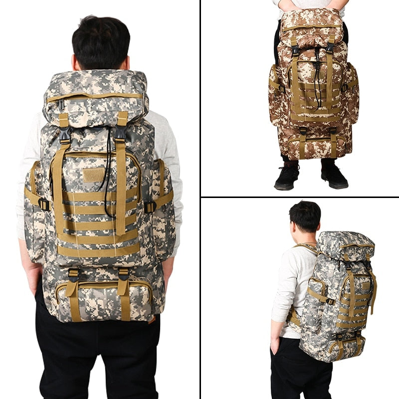 Large Capacity 55-60L Camo Backpack Waterproof Backpack Trekking Hiking Travel Rucksack