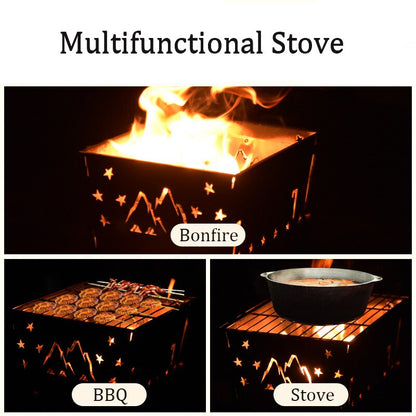 Portable Folding Wood Stove Burner Fire Pit For Camping Outdoor Campfire Modular Design Brazier Travel BBQ Grill Stove