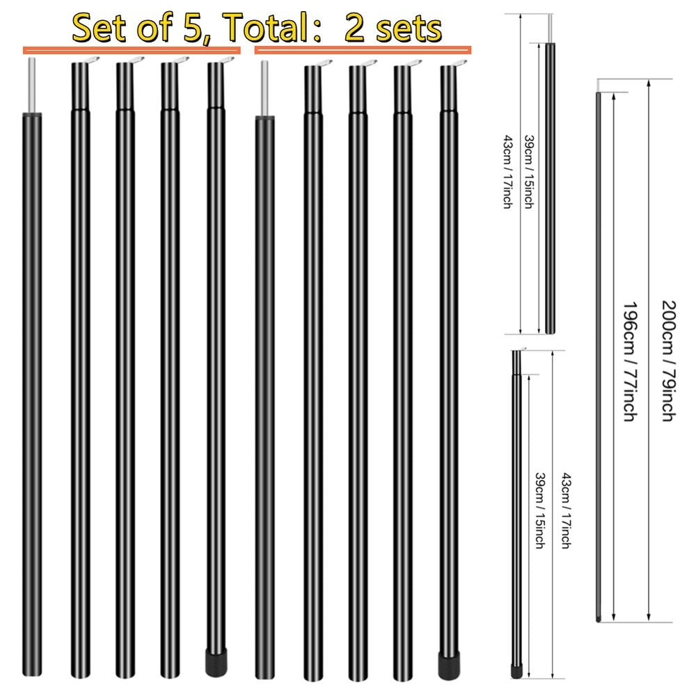 Adjustable Height Aluminum Tent Poles For Tarp Shelters, Canopies & Awnings - Lightweight For Backpacking Hiking Camping