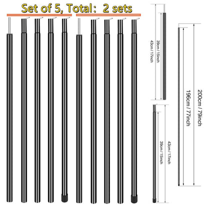 Adjustable Height Aluminum Tent Poles For Tarp Shelters, Canopies & Awnings - Lightweight For Backpacking Hiking Camping