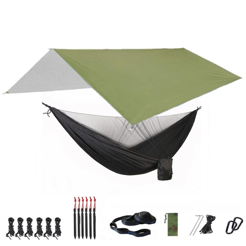 Camping Hammock with Mosquito Net and Rainfly Tarp - 300X300cm Portable Waterproof UV Protection Canopy Hammock