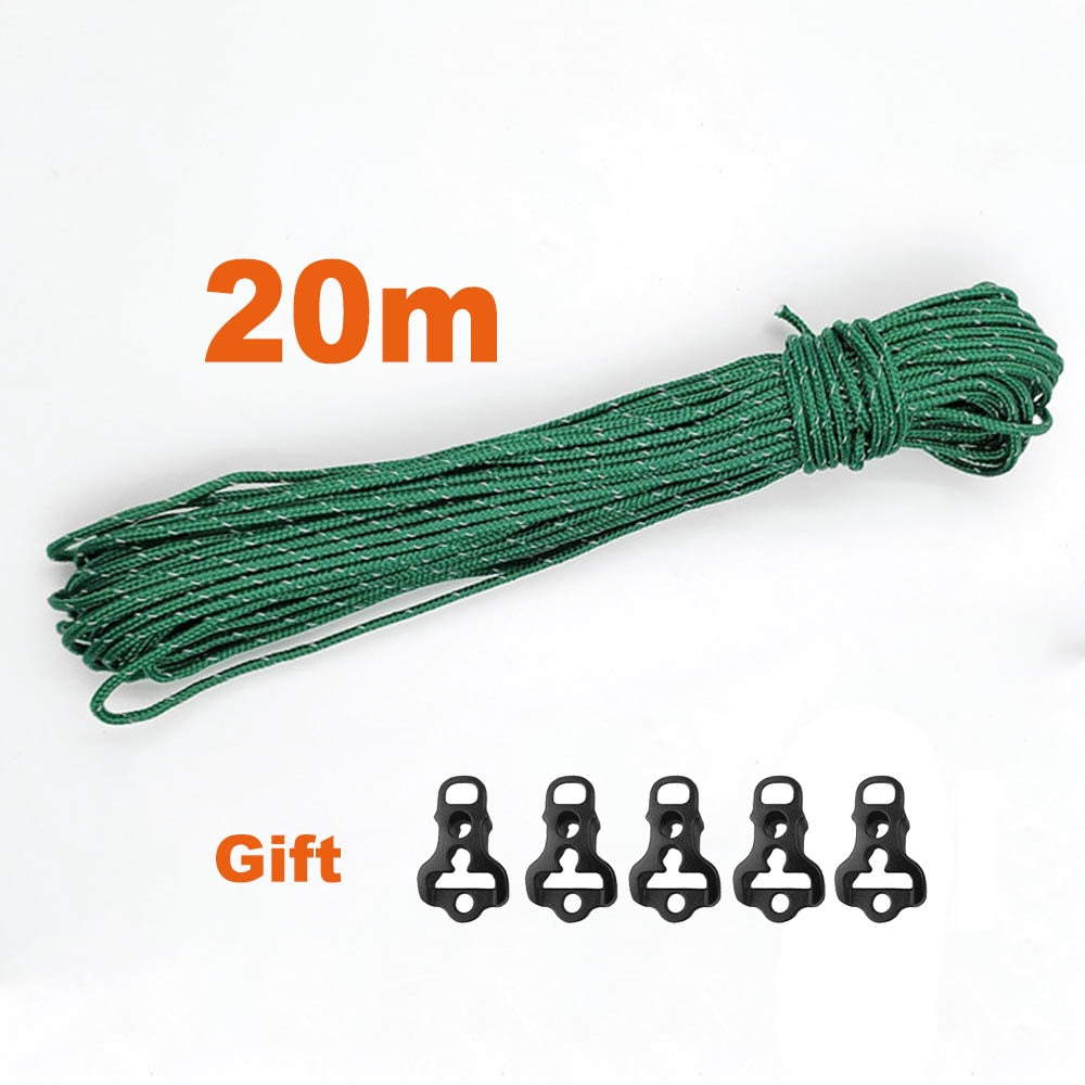 Reflective High Strength Paracord Guy Lines For Tents, Tarps & Awnings - 20m/50m Multifunction Camping Rope, With Tensioners 