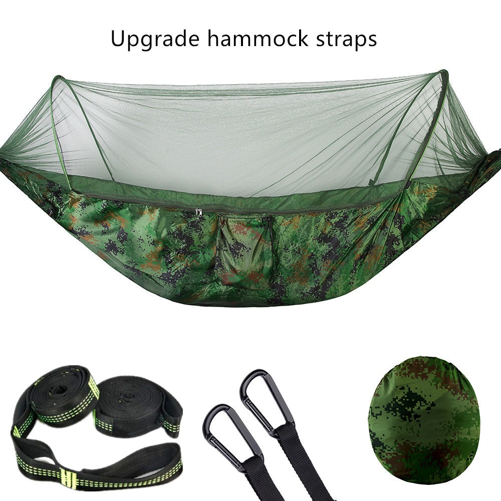 Camping Travel Hammock With Mosquito Net Lightweight Portable 210T Nylon Parachute Hammock For Wild Camping