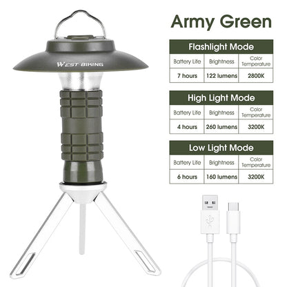 Portable Camping Lantern LED 3 Lighting Modes Magnetic USB Rechargeable Camp Light