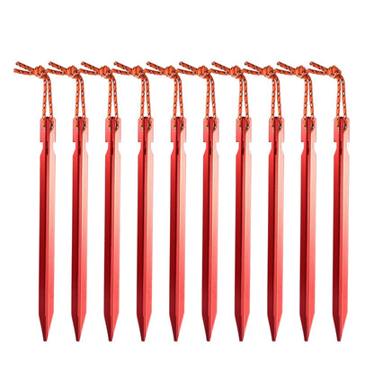 10Pcs Aluminum Alloy 18cm Tent Pegs For Camping Tents Awnings Tarps & Canopies - Heavy Duty With Reflective Cord