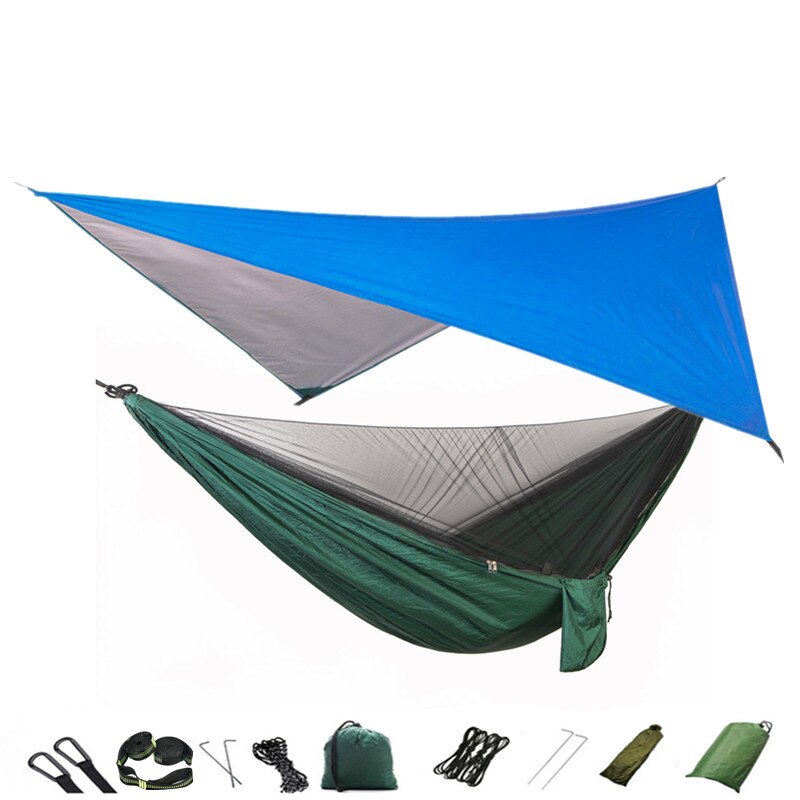 Lightweight Portable Travel Hammock With Mosquito Net + Canopy Awning 210T Nylon For Camping Hiking Backpacking