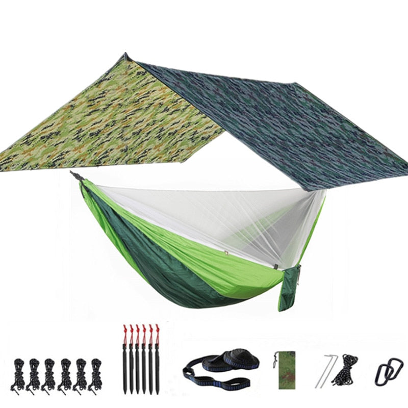 Camping Hammock with Mosquito Net and Rainfly Tarp - 300X300cm Portable Waterproof UV Protection Canopy Hammock