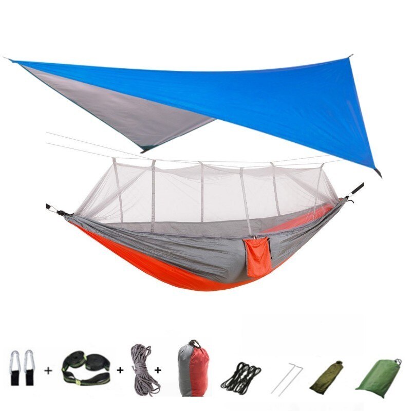 3-in-1 Wild Camping Hammock Set with Hammock, Mosquito Net and Rain Fly Tarp