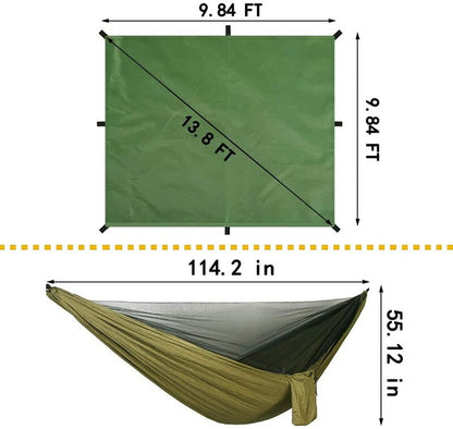 Camping Hammock with Mosquito Net and Rainfly Tarp - 300X300cm Portable Waterproof UV Protection Canopy Hammock