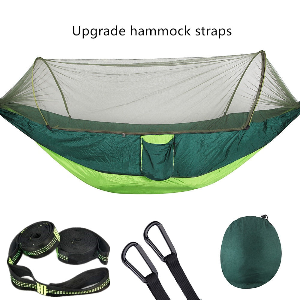 Camping Travel Hammock With Mosquito Net Lightweight Portable 210T Nylon Parachute Hammock For Wild Camping