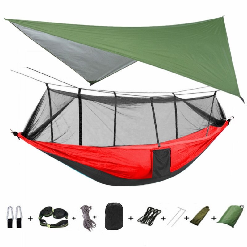 3-in-1 Wild Camping Hammock Set with Hammock, Mosquito Net and Rain Fly Tarp