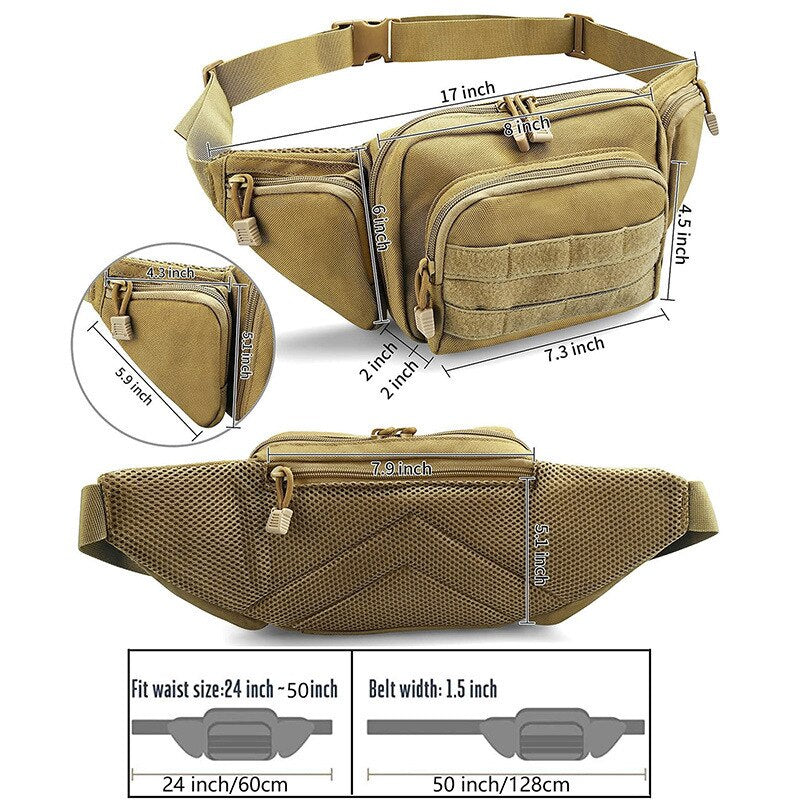 Multi-Purpose Tactical Waist Pack Travel Fanny Bag Multi-Pocketed Belt Pack For Hiking, Traveling, Backpacking, EDC & Trekking Accessories