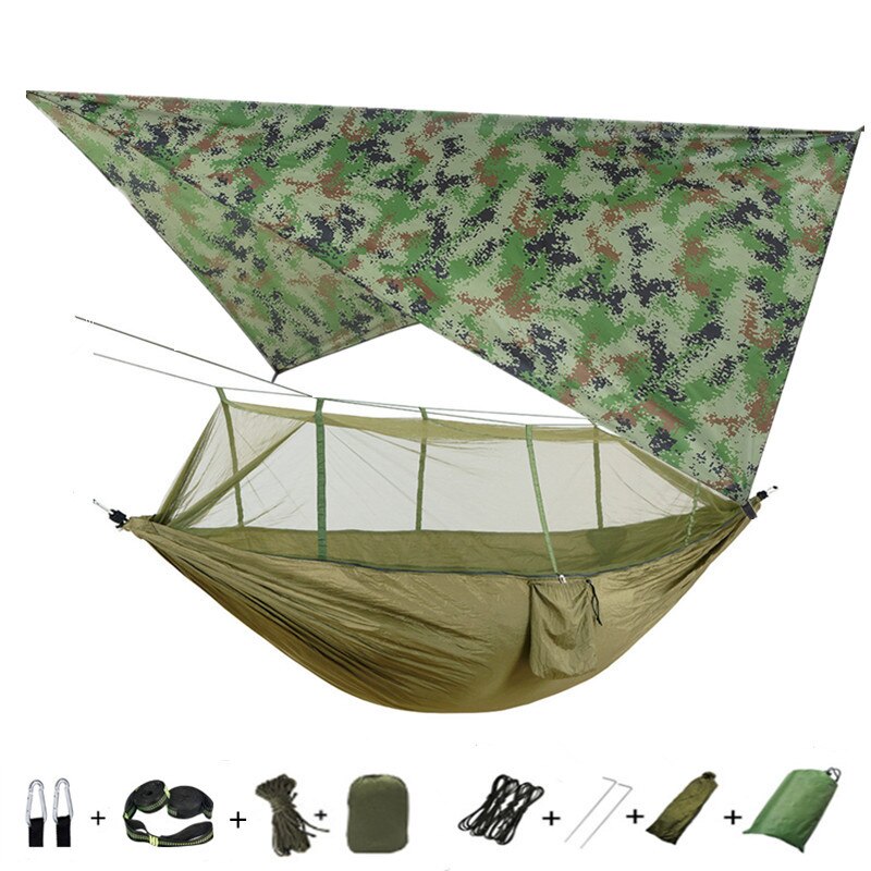 3-in-1 Wild Camping Hammock Set with Hammock, Mosquito Net and Rain Fly Tarp