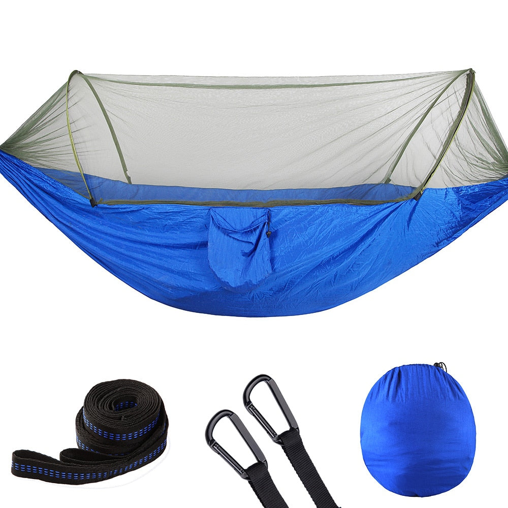 Camping Travel Hammock With Mosquito Net Lightweight Portable 210T Nylon Parachute Hammock For Wild Camping