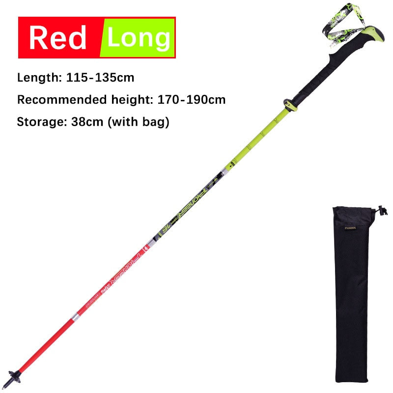 Ultralight Adjustable Carbon Fiber Trekking Poles Folding 5 Sections With Straight Grip Handle 228g 115/130cm