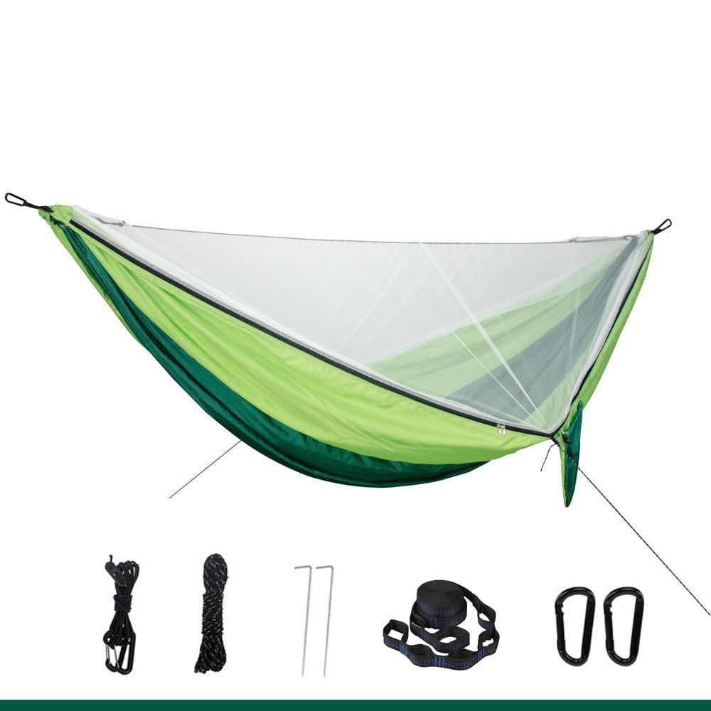 Lightweight 290x140cm Hammock With Mosquito Net - Quick Set Up With 2 Tree Straps 