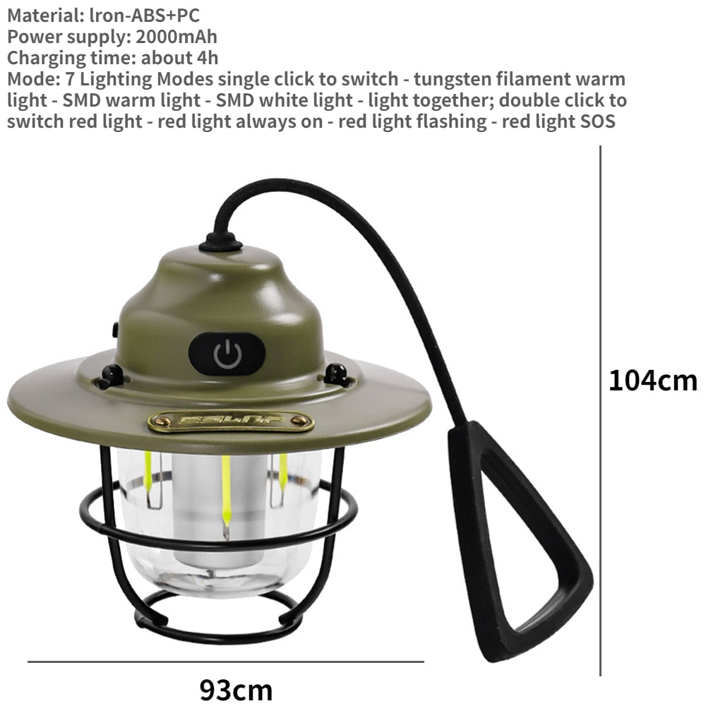 LED Decorative Hanging Light - Waterproof and Retro Camping Light with Rechargeable Battery and Dimmable Function for Outdoor Travel