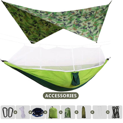 Large Camping Hammock 260x140cm With Mosquito Net And Canopy Lightweight Parachute Nylon Hammocks for Camping Hiking