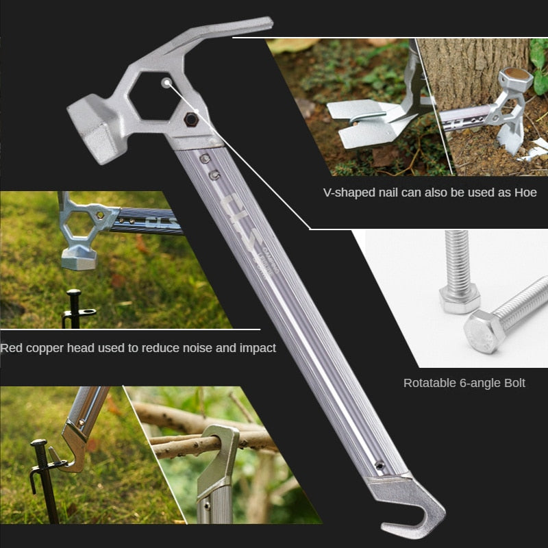 Mountaineering Tent Peg Hammer Puller For Camping Tents Awnings Groundsheets etc Stainless Steel Hammer Copper Head