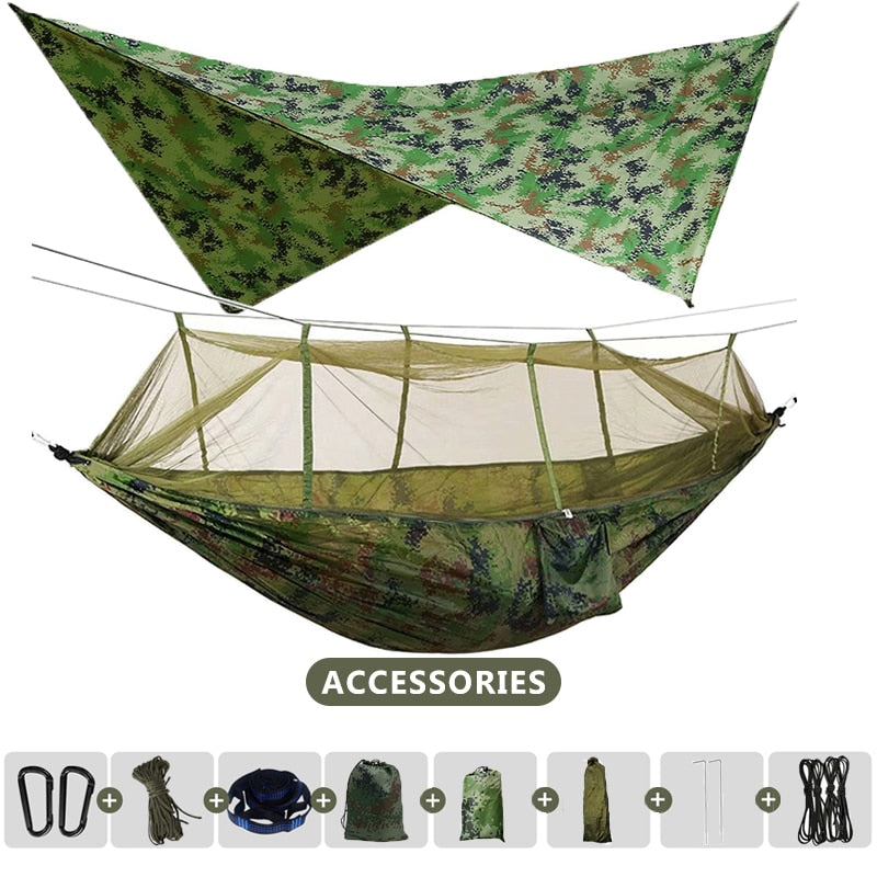 Large Camping Hammock 260x140cm With Mosquito Net And Canopy Lightweight Parachute Nylon Hammocks for Camping Hiking