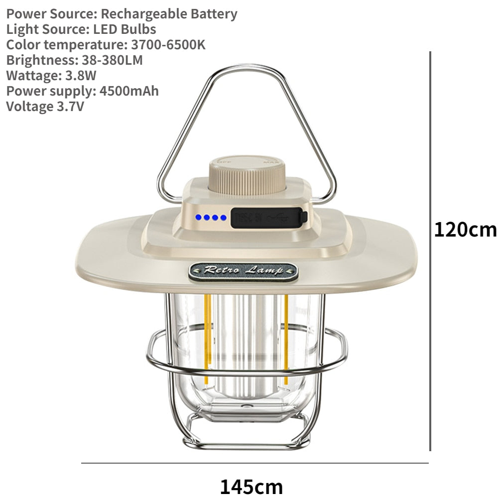 LED Decorative Hanging Light - Waterproof and Retro Camping Light with Rechargeable Battery and Dimmable Function for Outdoor Travel