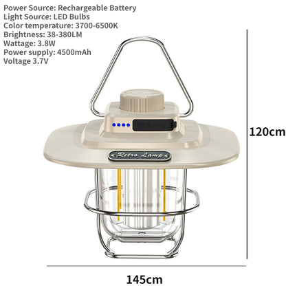 LED Decorative Hanging Light - Waterproof and Retro Camping Light with Rechargeable Battery and Dimmable Function for Outdoor Travel