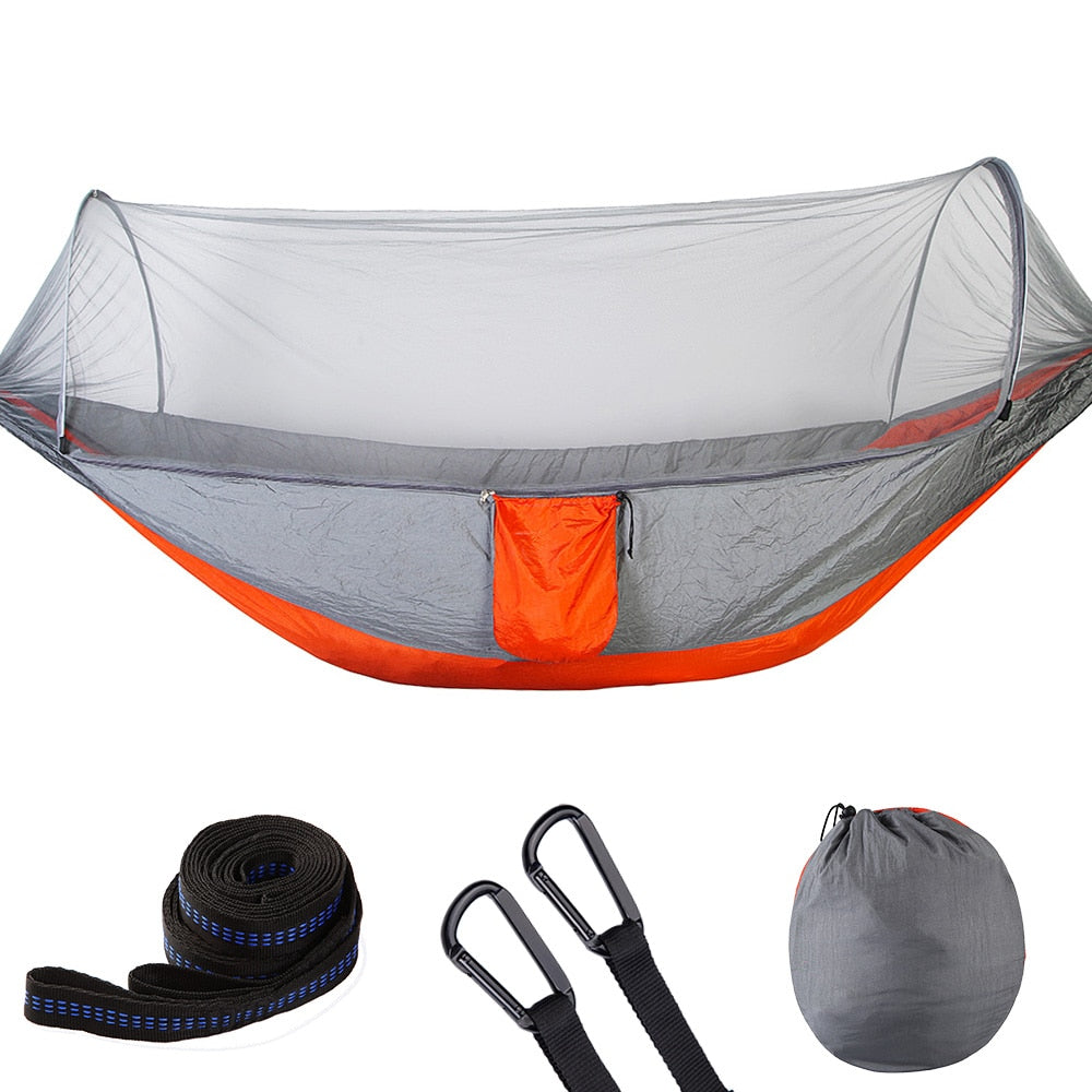 Camping Travel Hammock With Mosquito Net Lightweight Portable 210T Nylon Parachute Hammock For Wild Camping