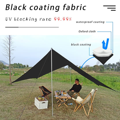 Large Sun Shade Awning 5x4.5m Waterproof Tarp Hexagonal Butterfly Sun Shade Camping Canopy