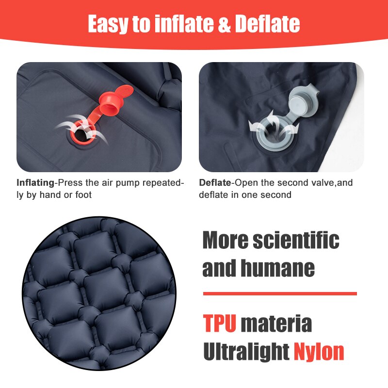 Ultralight Inflatable Mattress Air Mat Camping Sleeping Pad With Pillows Built In Inflator Pump