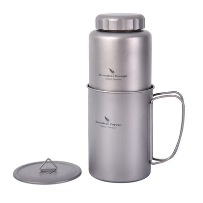 Lightweight Titanium Flask Hiking Water Bottle with Cup Function and 1.05L Capacity for Hot and Cold Drinks