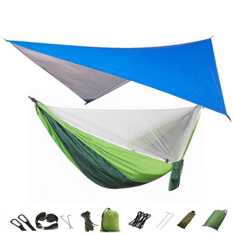 Lightweight Portable Travel Hammock With Mosquito Net + Canopy Awning 210T Nylon For Camping Hiking Backpacking