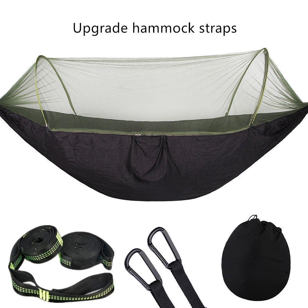 Camping Travel Hammock With Mosquito Net Lightweight Portable 210T Nylon Parachute Hammock For Wild Camping