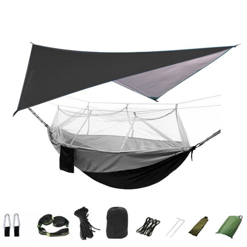 3-in-1 Wild Camping Hammock Set with Hammock, Mosquito Net and Rain Fly Tarp