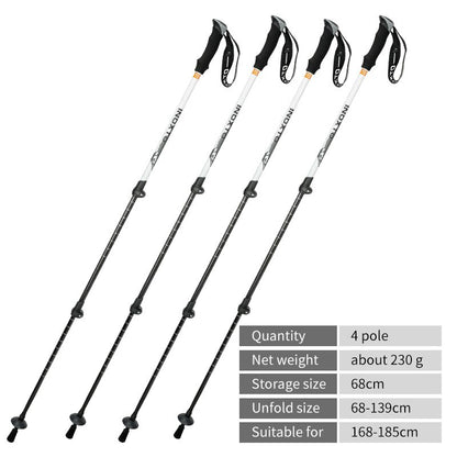 Lightweight Carbon Fiber Trekking Poles Collapsible Telescopic Walking Sticks For Hiking, Climbing - Length 68-139cm