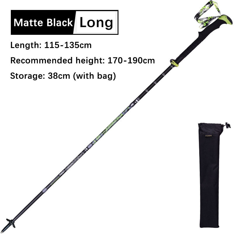 Ultralight Adjustable Carbon Fiber Trekking Poles Folding 5 Sections With Straight Grip Handle 228g 115/130cm