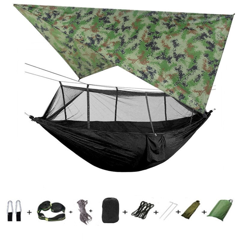 3-in-1 Wild Camping Hammock Set with Hammock, Mosquito Net and Rain Fly Tarp