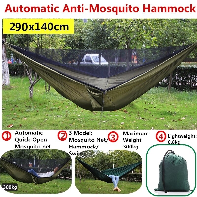 Camping Hammock with Mosquito Net and Rainfly Tarp - 300X300cm Portable Waterproof UV Protection Canopy Hammock