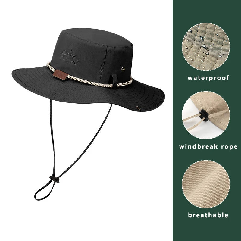 Men's Bucket Hat For Hiking Fishing Outdoor Men's Headgear Sun Hat Khaki Gray Army Green Coffee 8cm Brim Anti-UV Sun Hat