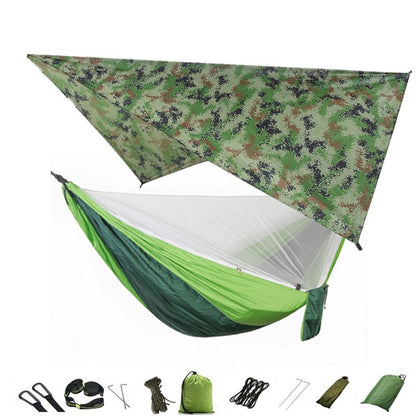 Lightweight Portable Travel Hammock With Mosquito Net + Canopy Awning 210T Nylon For Camping Hiking Backpacking