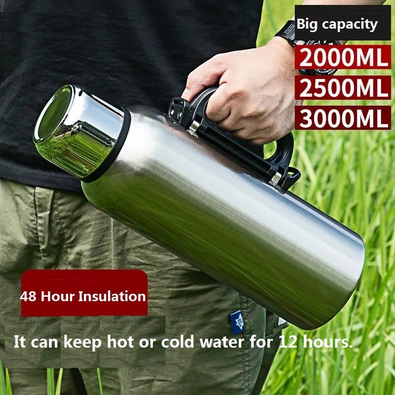 Large Capacity 2/3L Insulated Stainless Steel Thermos Flask With Lid Cup for Camping, Outdoor Travel and Hiking