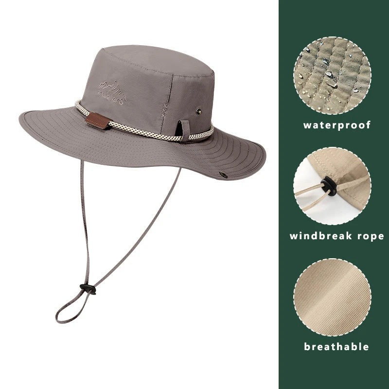 Men's Bucket Hat For Hiking Fishing Outdoor Men's Headgear Sun Hat Khaki Gray Army Green Coffee 8cm Brim Anti-UV Sun Hat