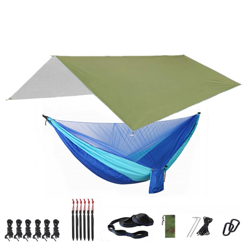 Camping Hammock with Mosquito Net and Rainfly Tarp - 300X300cm Portable Waterproof UV Protection Canopy Hammock