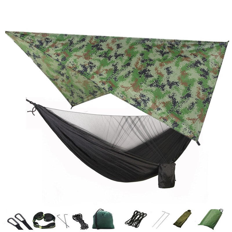 Lightweight Portable Travel Hammock With Mosquito Net + Canopy Awning 210T Nylon For Camping Hiking Backpacking