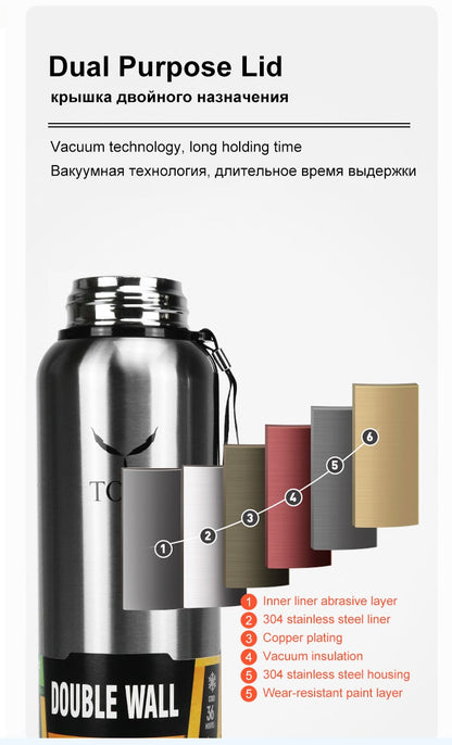 Large Capacity Stainless Steel Thermos Flask - A Portable and Eco-Friendly Drinks Canister with Lid Cup and Vacuum Insulation for Hot or Cold Drinks