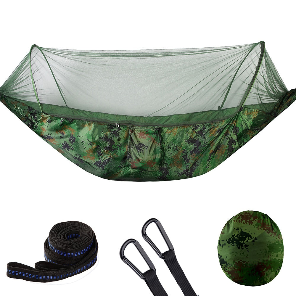 Camping Travel Hammock With Mosquito Net Lightweight Portable 210T Nylon Parachute Hammock For Wild Camping