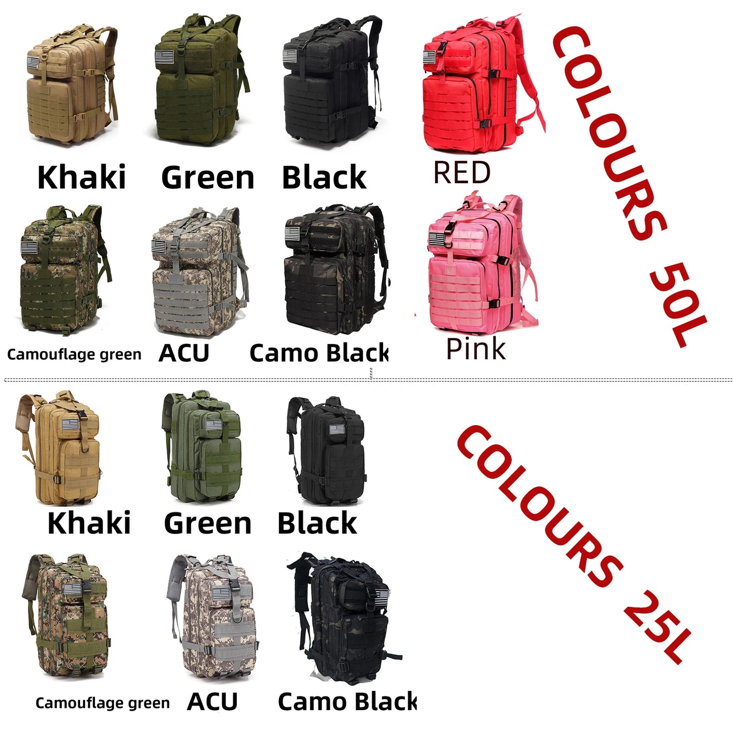 1000D Nylon Waterproof Multi-Purpose 25L/50L Molle Backpack For Hiking Camping Fishing Trekking Trekking Fishing Hunting Softback Daypack Rucksack